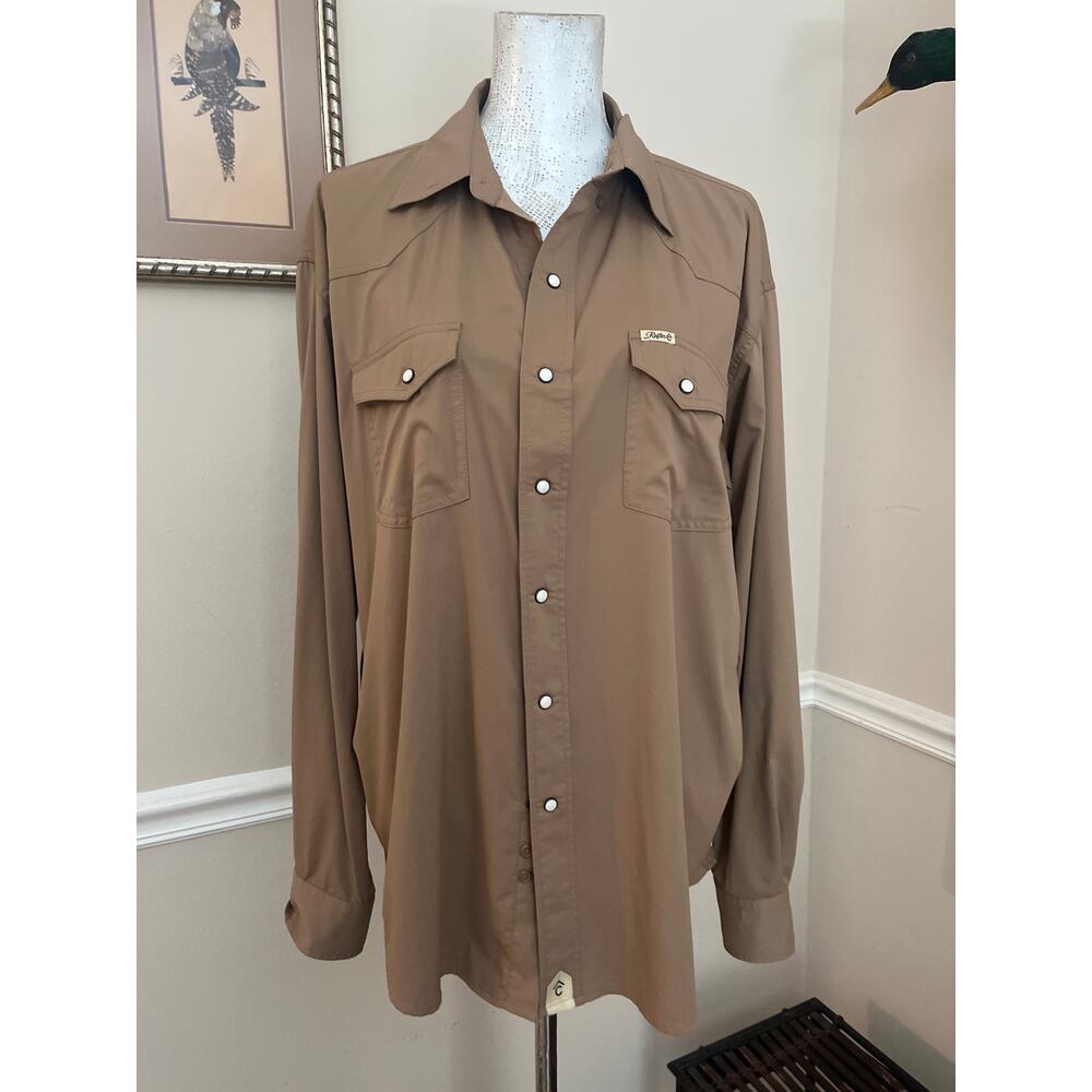 “Rafter Tan Snap Button Western Fishing Shirt Lightweight Utility Men’s L”